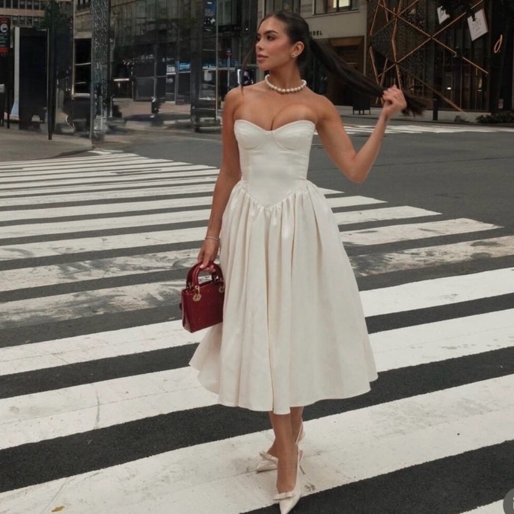 NWT House of CB Cream Coco Strapless Midi Dress